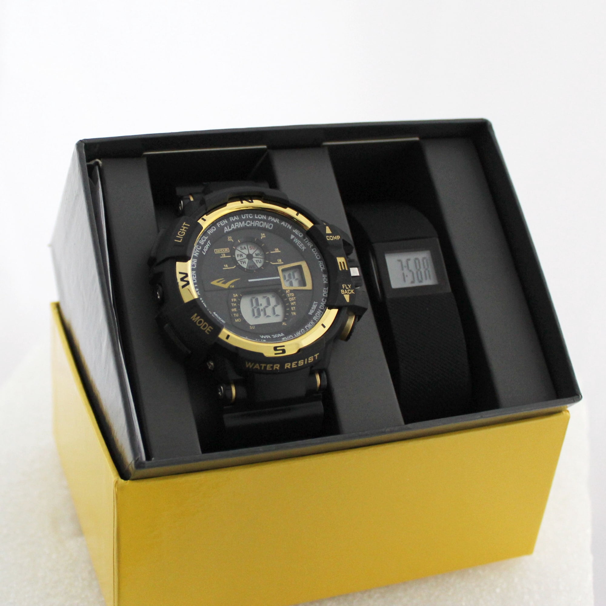 Everlast Unisex Digital Multifunctional Display Watch with Digital Activity Tracker - Black/Gold Watch with Black Activity Tracker( EVWF041BK-BK-SET )
