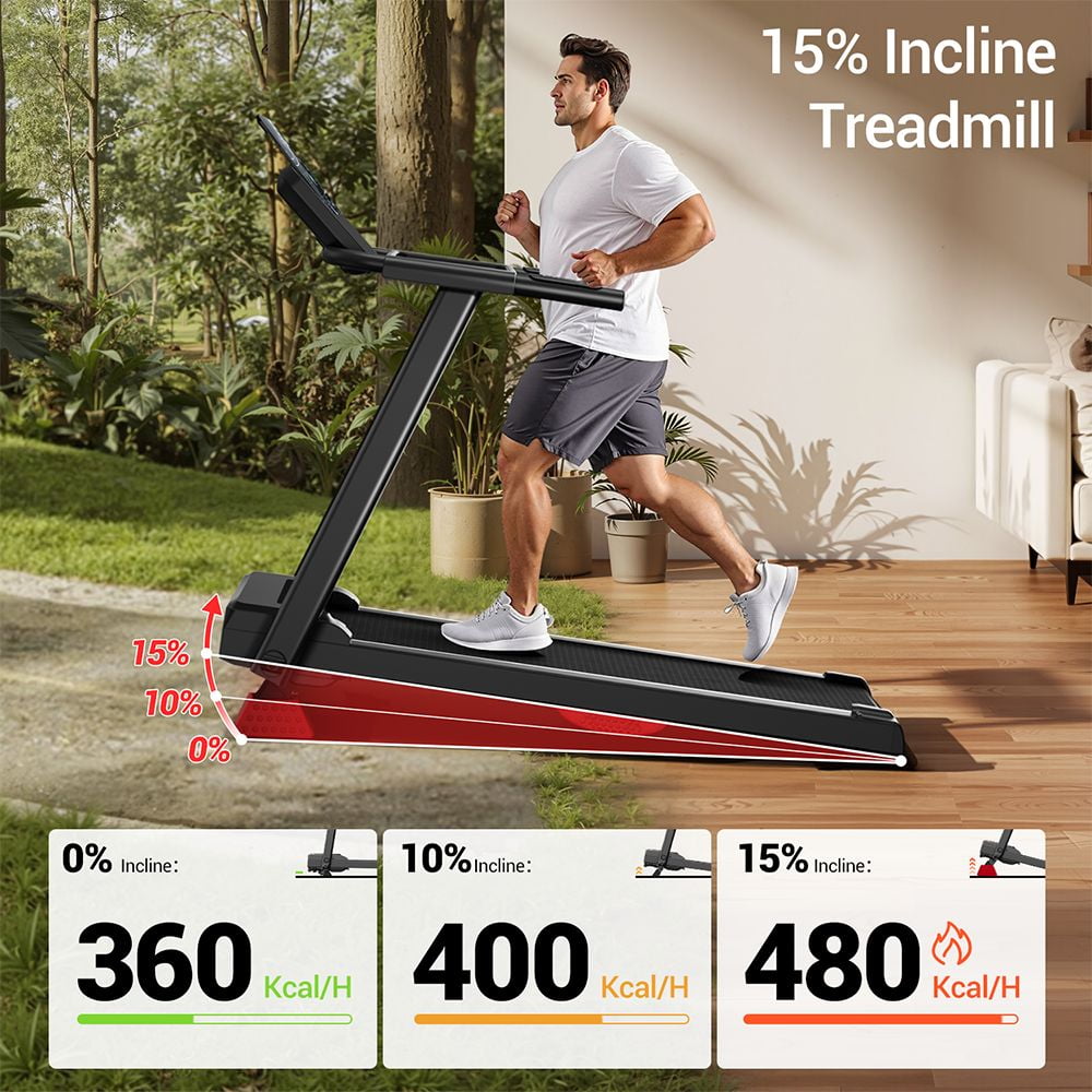 Foldable Treadmill – 14KM/H, 12 Built-in Programs, Heart Rate Sensor, Dual Cushion System, 136kg Weight Capacity ROBORE P8