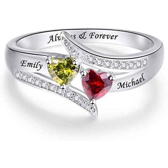 JQUEEN Amethyst Ring, Sterling Silver, comes with 2 Heart Cut Simulated Birthstones