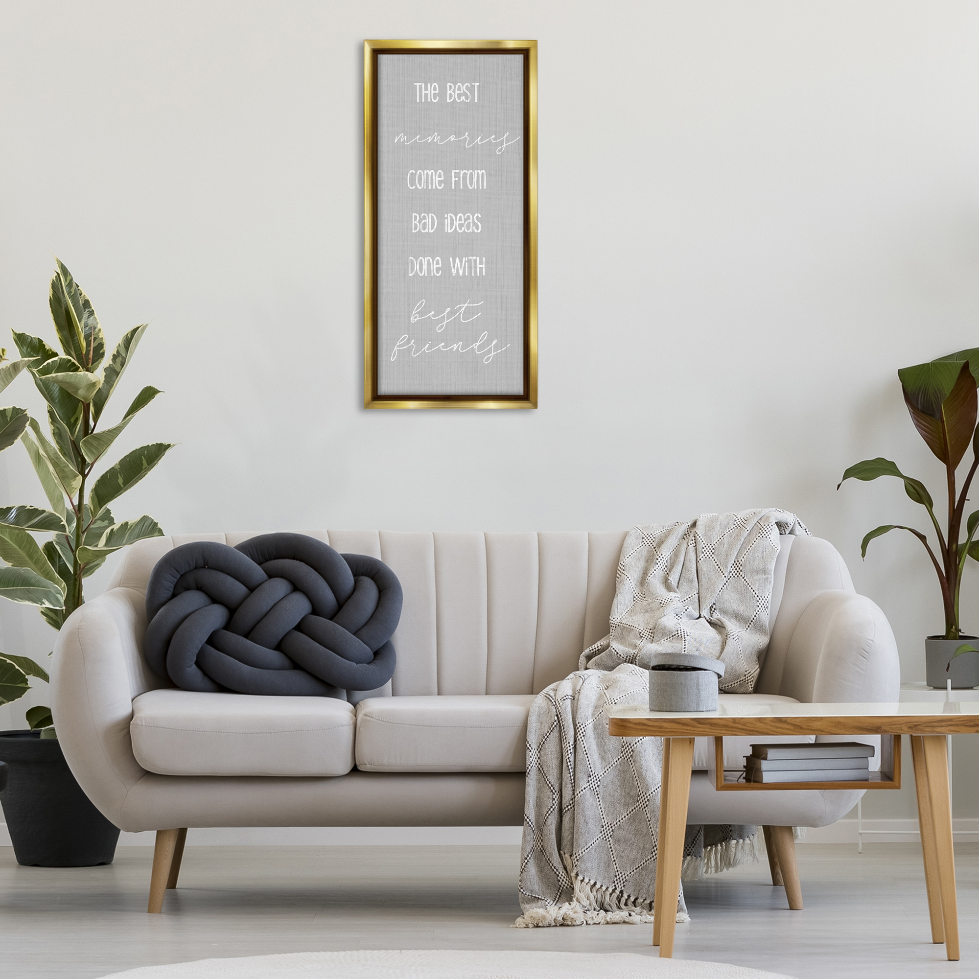 Stupell Industries Bad Ideas with Friends Typography Painting Gold Floater Framed Art Print Wall Art, 15 x 31