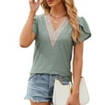 thumbnail image 2 of TEMOFON Summer Tops for Women Loose Fit Petal Sleeve Casual Tunic Cute Lace V Neck T Shirts Loose Green tshirt Size S, 2 of 4
