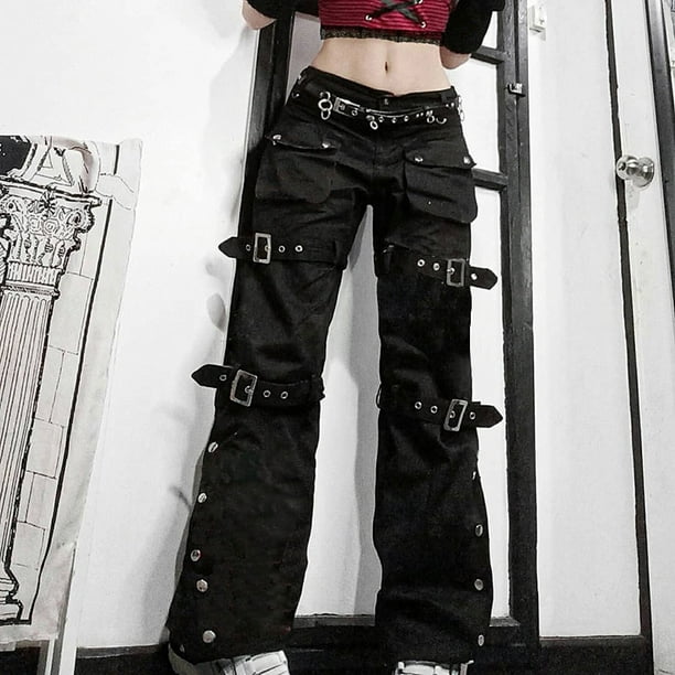 Women Girl Gothic Harajuku Cargo Pants Crop Top Casual Loose Cool Wear  Summer