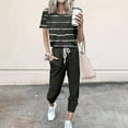 thumbnail image 5 of WREESH Womens Two Piece Outfits Stripe Short Sleeve T-Shirts and Drawstring Sweatpants Jogger Lounge Set with Pockets Olive Green, 5 of 5