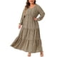 thumbnail image 1 of Vestido largo de lunares para mujer de tallas grandes con mangas de farol y dobladillo con volantes, vestido boho fluido 3X caqui, 1 of 6