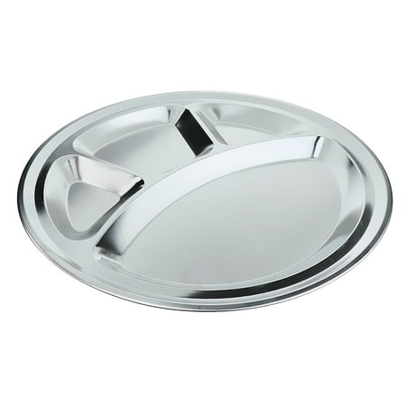 -/4 Grid Divided Round Stainless Steel Dinner Dish Plate Dinnerware ...