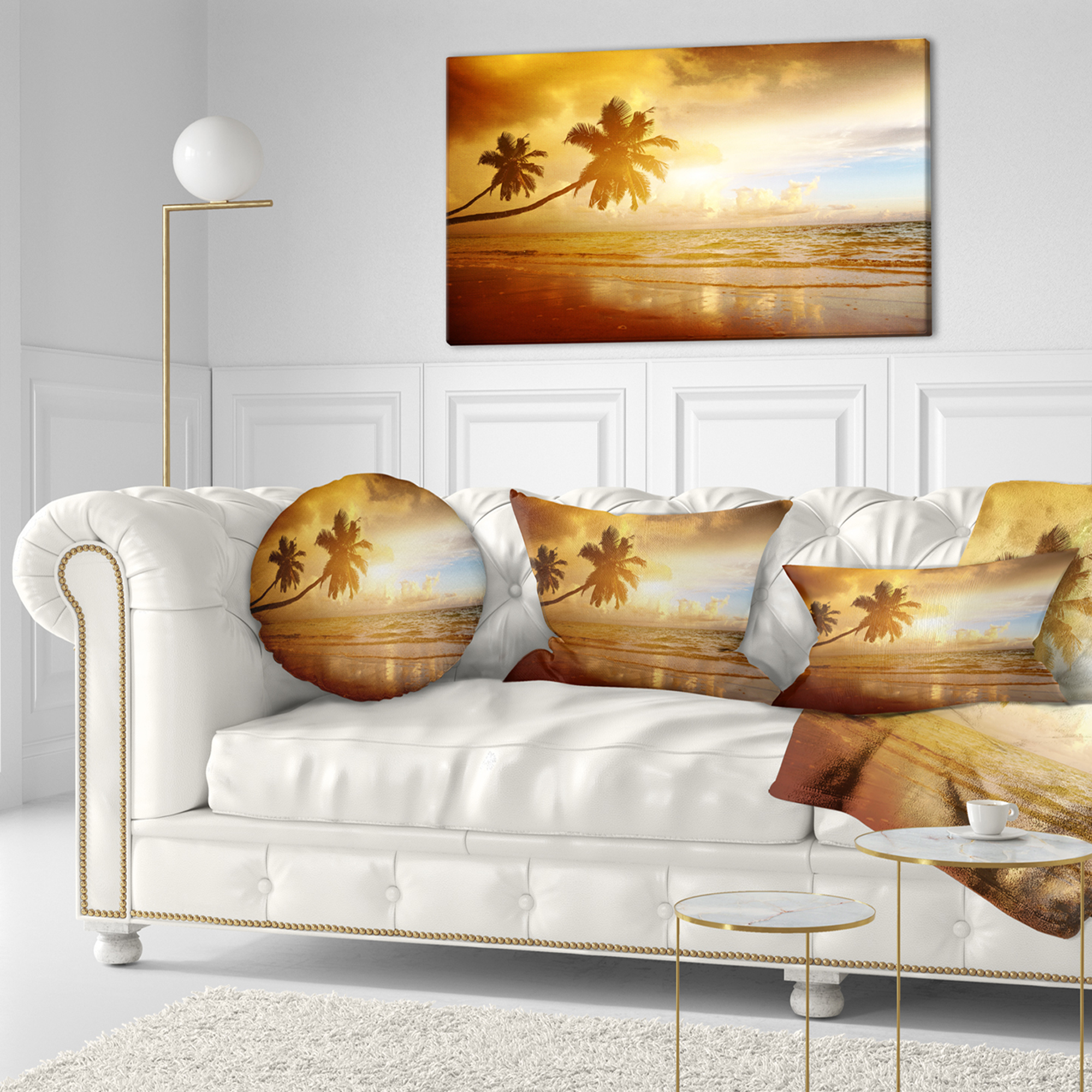 Designart Beautiful Palms at the Caribbean Beach - Seascape Throw Pillow - 12x20