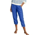 thumbnail image 2 of CFLVAEK Women Imitation Denim Capri Pant with Pocket Loose Fit Solid Ruched Beach Pant Moisture Wicking Straight Pedal Pushers Lightweight Mid Rise Ladies Going Out Pants, 2 of 8