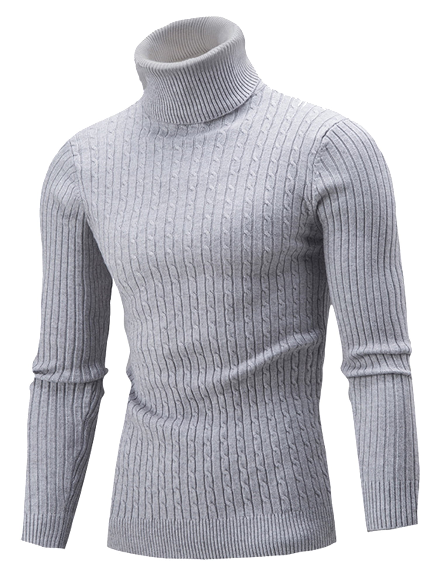 Beloved Mens Turtleneck Casual Slim Fit Knitted Cable Sweater Pullover 