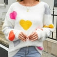 thumbnail image 2 of Lovskoo Sweaters for Women Comfortable Love Print Long Sleeve Round Neck Sweater Top White, 2 of 5