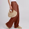 thumbnail image 4 of Arnsht Women's Solid Color Office Business Casual Pants High Waist Wide Leg Straight Dress Cotton Linen Pants Button Trousers Brown L, 4 of 8