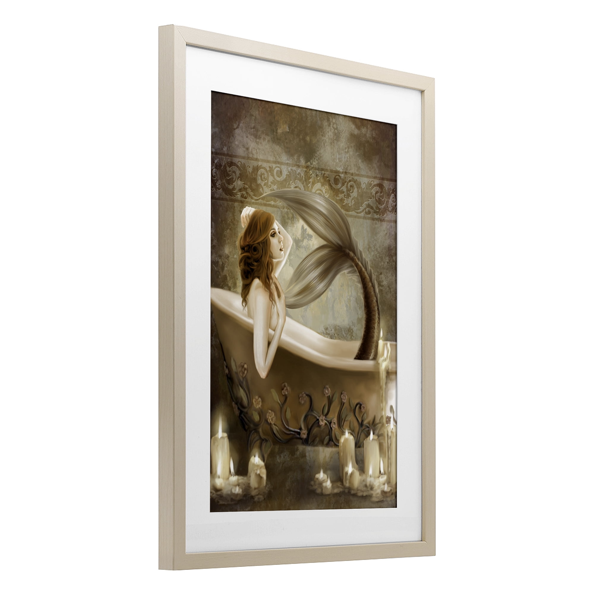 Stupell Industries Sepia Bath Time Mermaid Birch Framed Print Under Glass, design by Selina Fenech