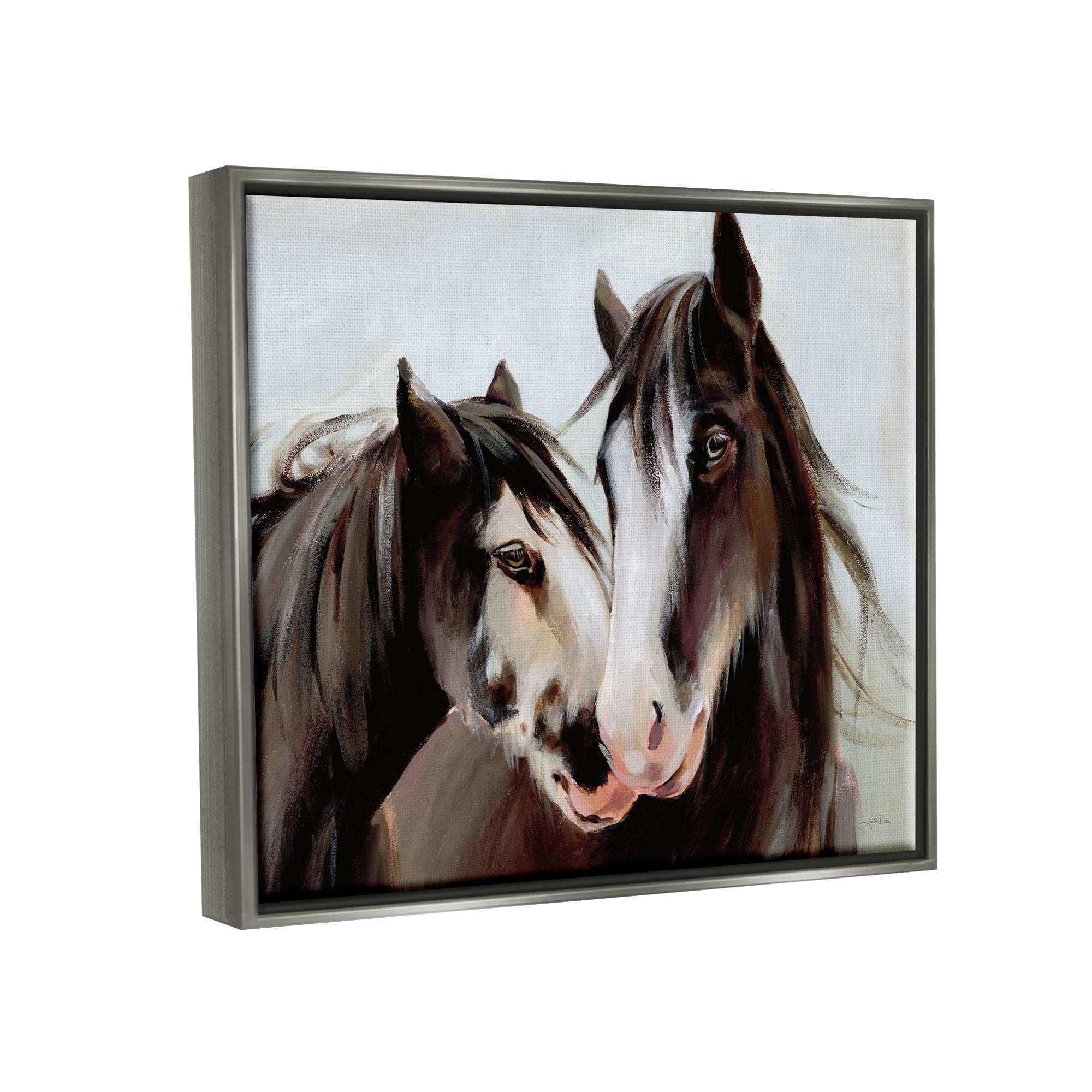 Stupell Industries Brown Horse Pair Portrait Animals & Insects Painting Gray Floater Framed Art Print Wall Art, 31 x 25