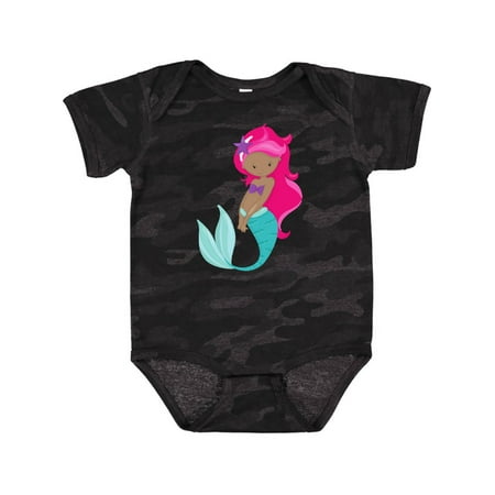 

Inktastic African American Mermaid Pink Hair Sea Star Gift Baby Girl Bodysuit