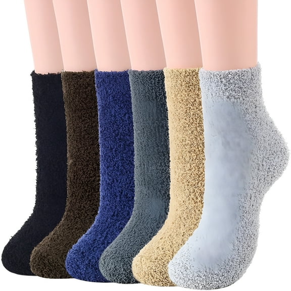 DESIGNICE Mens Fuzzy Socks Grip Socks Microfiber Plush Sleeping Socks Soft Warm Cozy Comfy Anti-Skid Solid Color