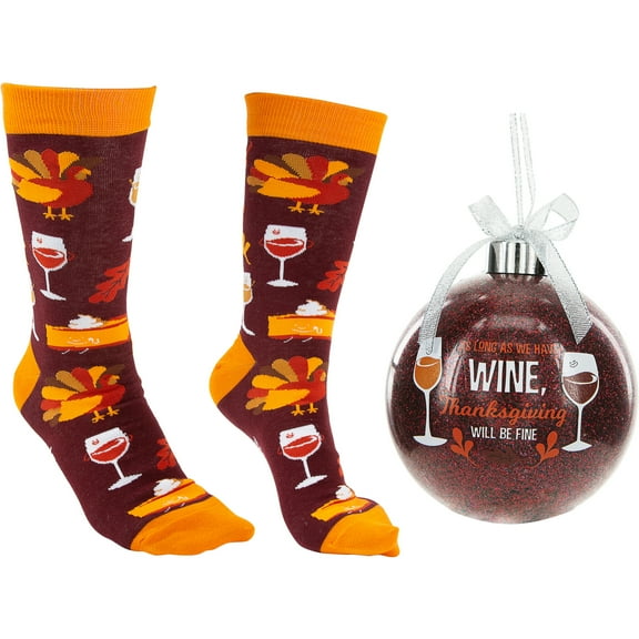 Pavilion Gift Company - Thanksgiving - 4" Ornament with Unisex Holiday Socks