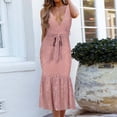 thumbnail image 4 of DailyTrove Women's Belted Midi Dress-V-Neck-Fit & Flare-Cotton Blend-for Casual Weekend/Brunch-Figure-Flattering Belt, 4 of 6