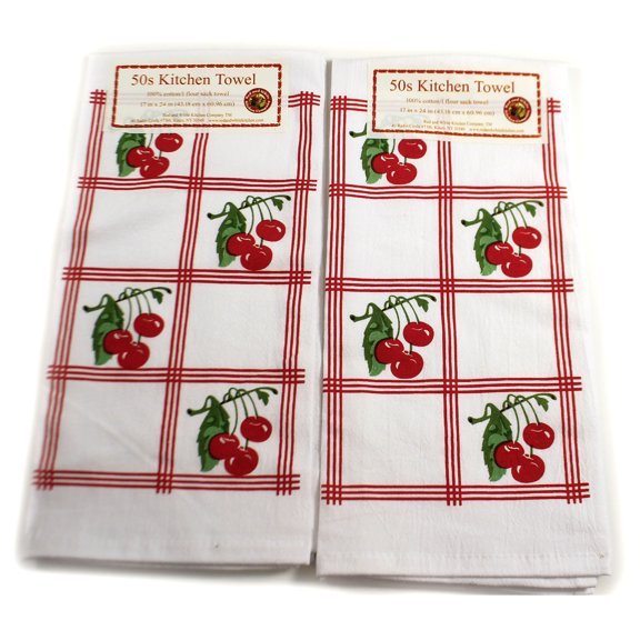 Decorative Towel Country Cherries Red Set/2 100% Cotton 50S Design Retro Vl75s  Set/2
