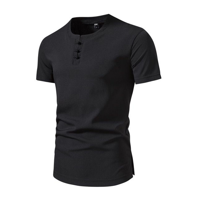 Camisas Cuello De Hombre Moda de primavera y verano para hombre, camisa informal de manga corta con cuello levantado, camisetas transpirables para hombre (Black, L)