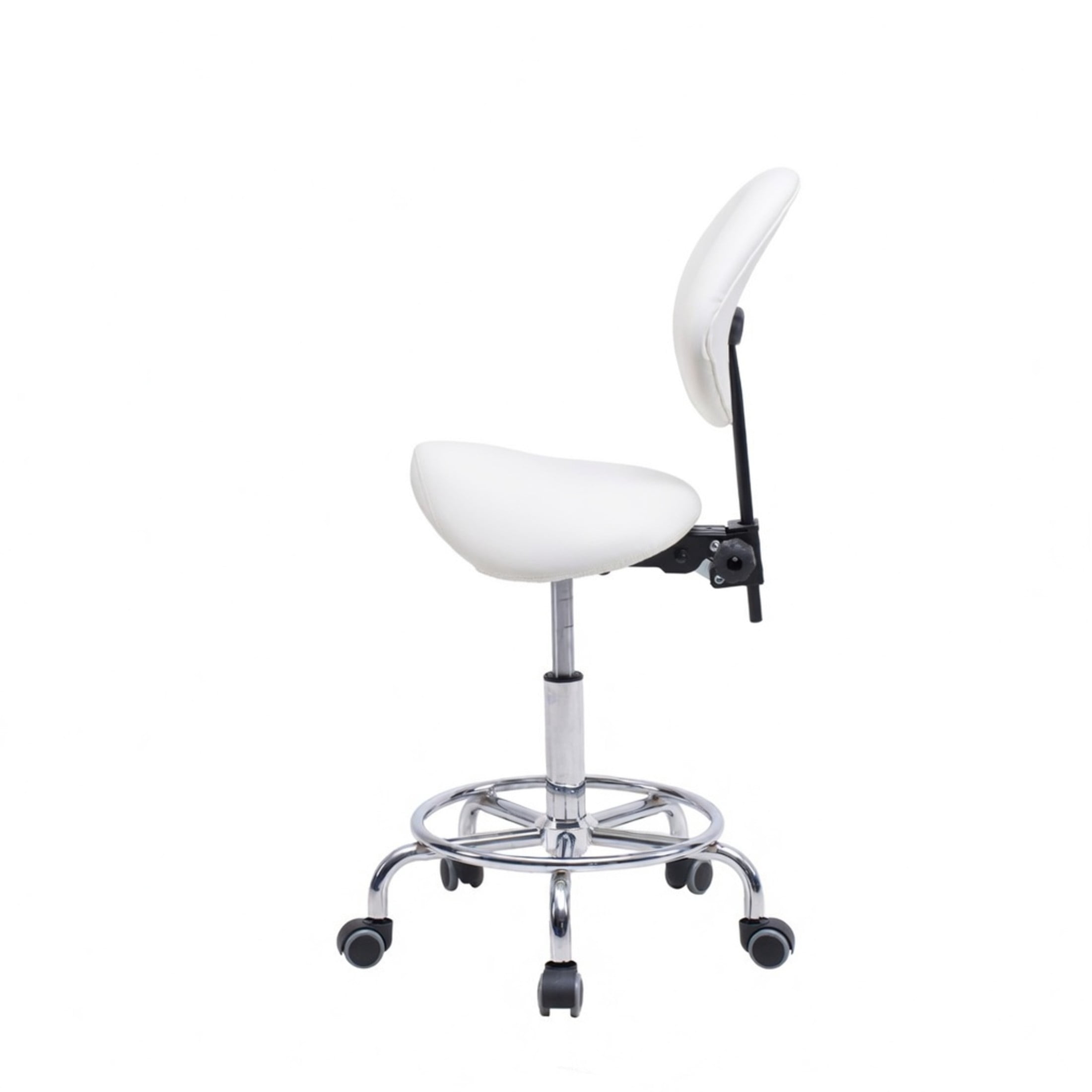 Noble House Saddle Stool Chair with Adjustable Backrest, Hydraulic Lift, Swivel Seat, White