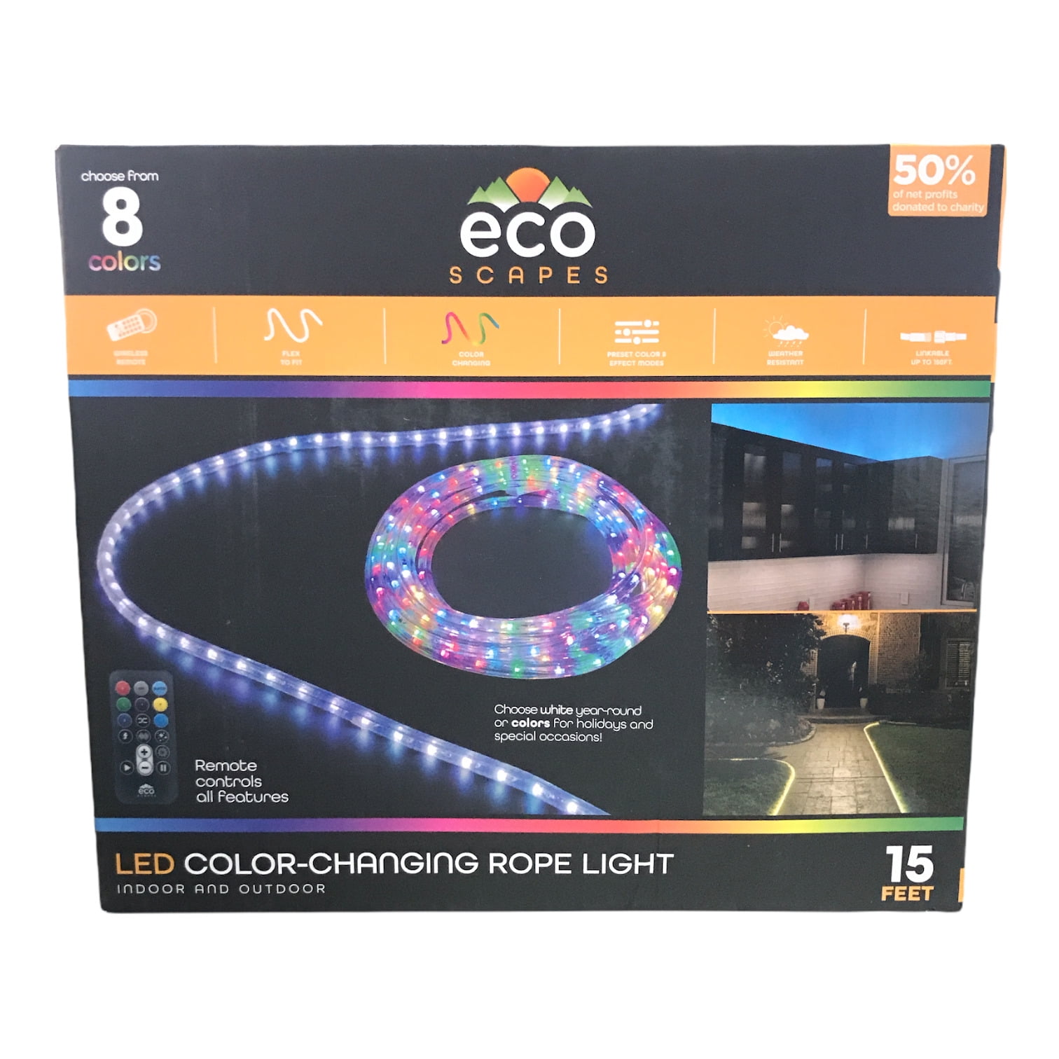 EcoScapes LED ColorChanging 15' Rope Light with Remote, Linkable
