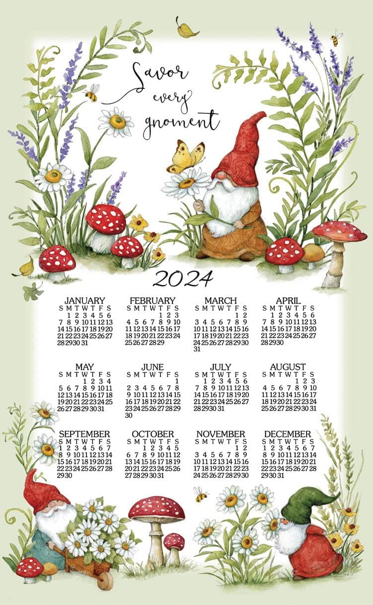 Kay Dee Designs 2024 Calendar Towel, Garden Gnomes