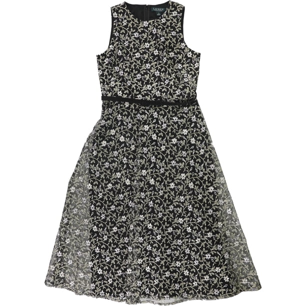 Vestido recto Ralph Lauren con bordado Floral para mujer negro 0