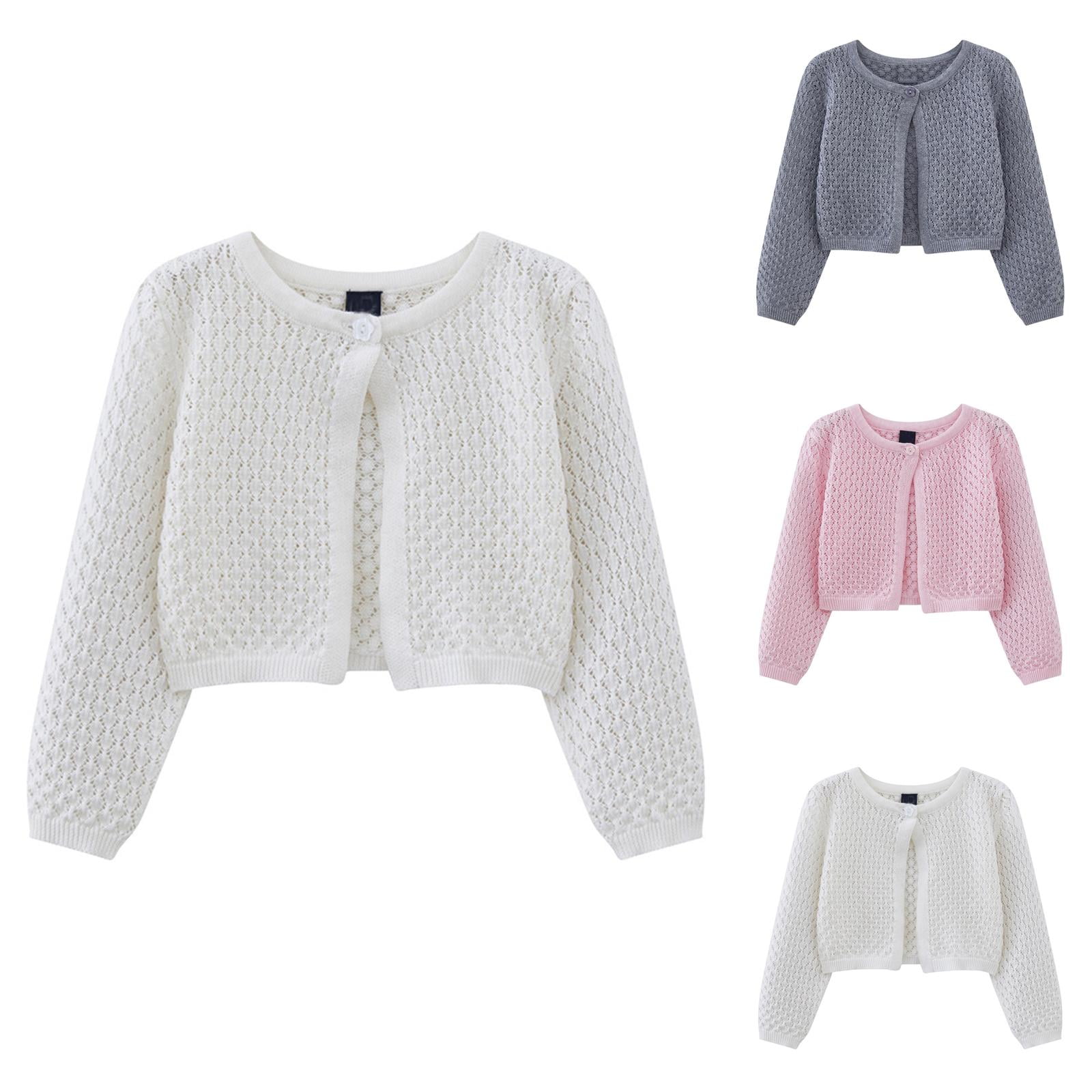 Kids Jacket Girls Coats Girls Knit Cardigan Summer Lightweight Lace Round Neck Button Open Front Cover Up Casual Outfit For Toddler Kids 1 8 Years