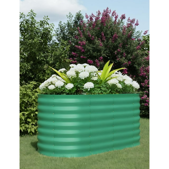 Cherish Oval Raised Bed - 0.6mm Thick Galvanized Steel Planter Box with Open-Bottom Design, Effortless Tool-Free Assembly for Vegetables/Herbs/Trees