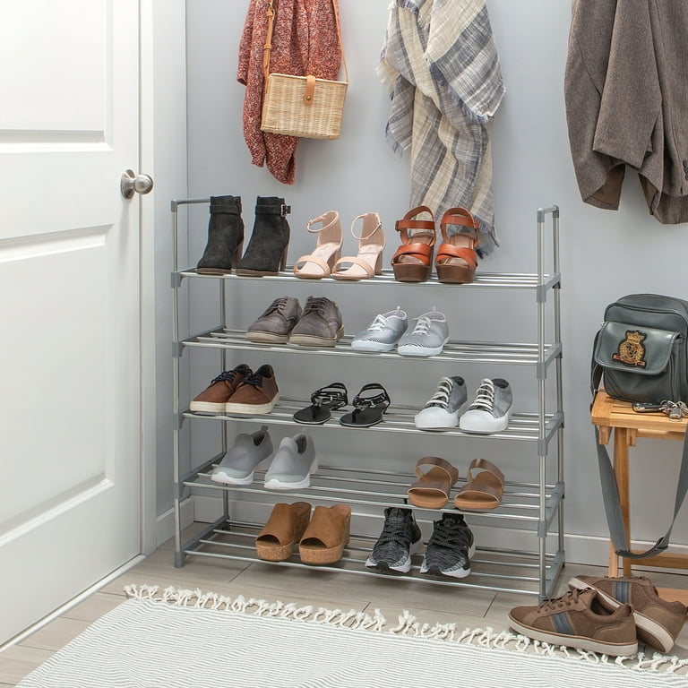 Simplify 5 Tier Stackable 20 Pair Shoe Rack Grey Walmart