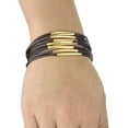 thumbnail image 3 of Women's 9 Layered Faux Leather Metal Bar Magnetic Bracelet, Brown/Gold-Tone, 3 of 4