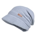 thumbnail image 2 of dianhelloya Warm hat LadyWinter Hat Wide Short Brim Elastic Solid Color Soft Warm Thick Plush Cold Resistant Anti-slip Winter Outdoor Knitted Cap Light Grey, 2 of 8