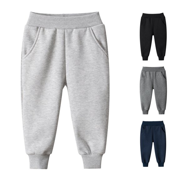 CUZIBR Boys Pants Solid Color Thermal Winter Warm Joggers Casual Sports Trousers For Kids Toddler Comfortable Ankle Length Dailywear,Light Gray,7-8 Years