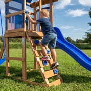 Backyard Discovery Aurora Cedar Wood Swing Set, Wave Slide, Play Deck, Rock Wall Ladder