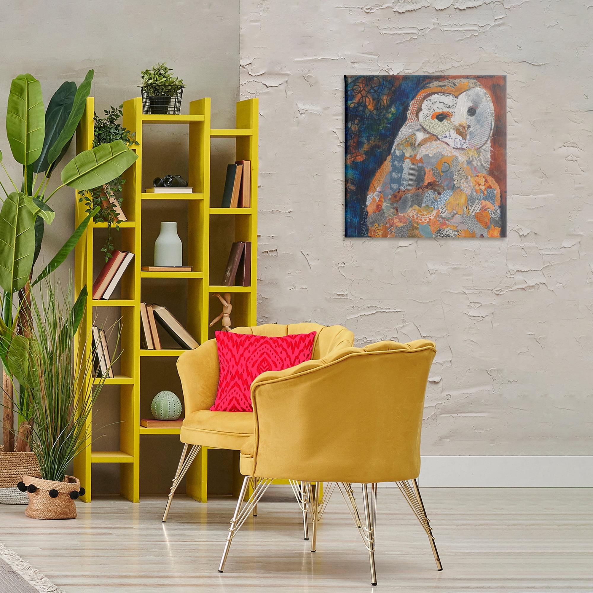 Stupell Industries Collage Patterned Owl Animals Painting Wrapped Canvas Art Print Wall Art, 24 x 24