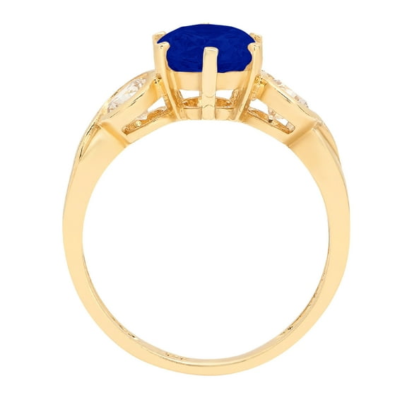 1.72 ct Round Cut Simulated Blue Sapphire Three-Stone Engagement Ring for Women in 18K Yellow Gold