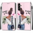 thumbnail image 2 of Feishell Wallet Case for Samsung Galaxy A14 5G 6.6 inch,Shockproof Stylish Pattern PU Leather Magnetic Clasp Folio Flip Holder Card Slots Slim Phone Cover with Wrist Strap,Girl, 2 of 10