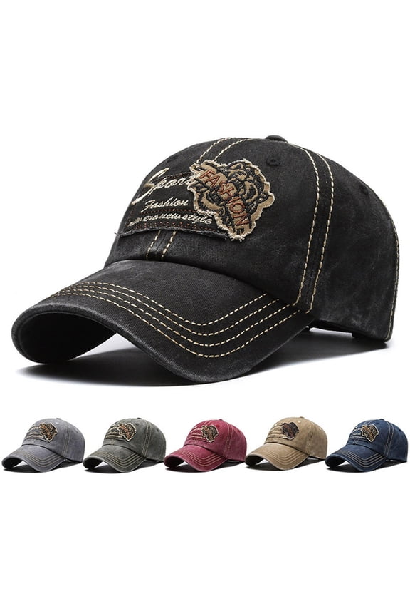 Womens Sun Hat Unisex Washed Retro Distressed Letter Patch Baseball Cap Brick Red A