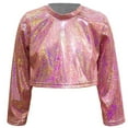 thumbnail image 4 of AWZXDE Girls Long Sleeve Cropped Top With Shiny Glitter Sleeves For Youth Fashion And Tops For Apparel Red,17-18 Years, 4 of 4