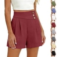 thumbnail image 2 of Womens Dress Shorts Casual 2026 Summer Elastic High Waist Button Shorts Pleated Beach Vacation Clothes (Red,M）, 2 of 6
