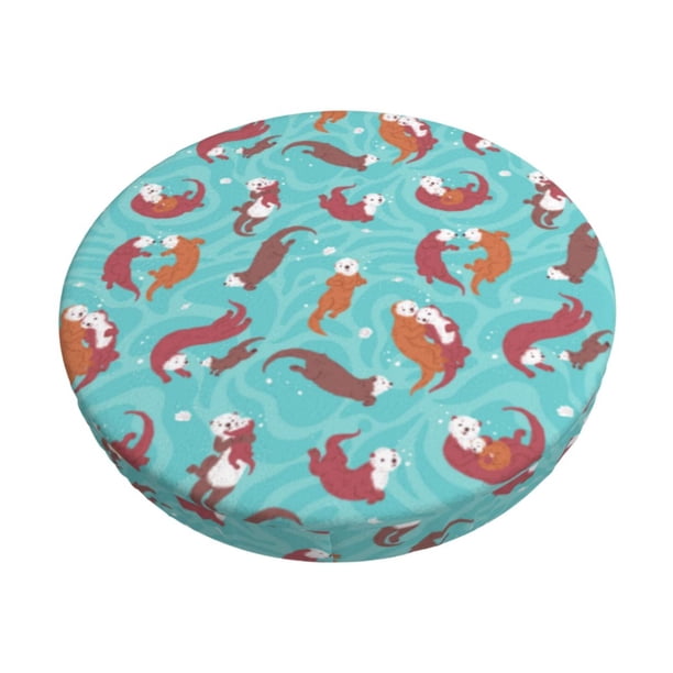 Disketp Sea Otters Family In Blue Water Funda Redonda para Taburete, Funda de Cojín para Silla de Bar Suave y Elástica-12 inch