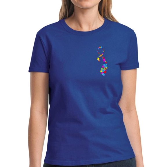 Shirt for Her Autism Puzzle Ribbon Autism Tops Graphic T-Shirt for Women Autism Awareness
