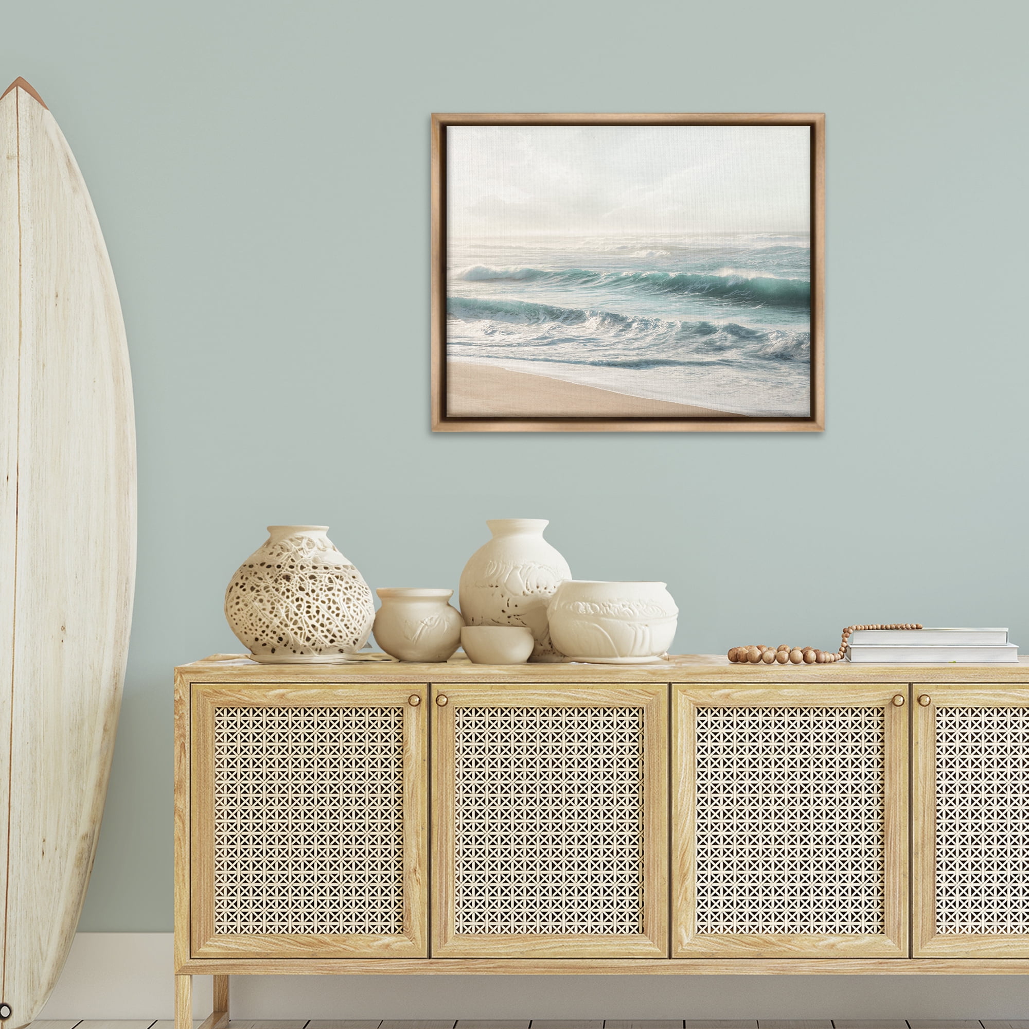 Stupell Industries Distant Beach View Landscape Photography Brown Floater Framed Canvas Art Print Wall Art, 31 x 25