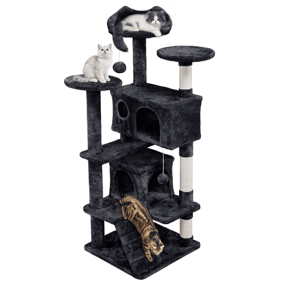Yaheetech 54"H Cat Tree Tower with 3 Scratching Posts, Black