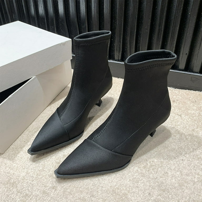Women s Pointed Toe Stiletto Heel Ankle Boots Stretch Low Heel Booties Wedding Dress Shoes Walmart