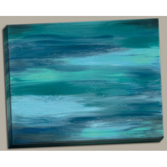 Beautiful Abstract Blue Teal Ocean Canvas; Coastal Decor; One 20x16in Hand-Stretched Canvas