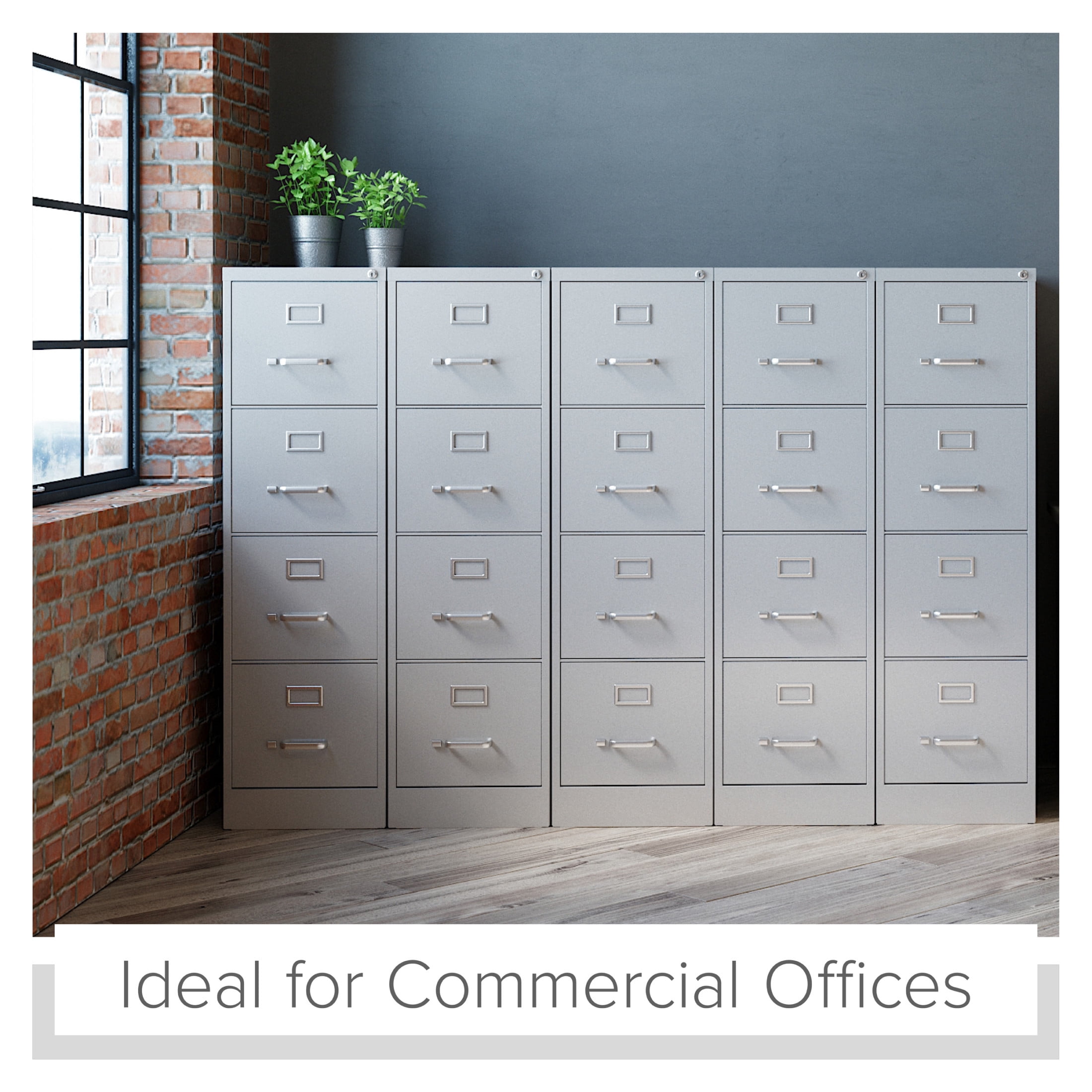 Hirsh Pro 4 Drawer Letter Locking Metal Vertical File Cabinet, 25" Deep, Gray