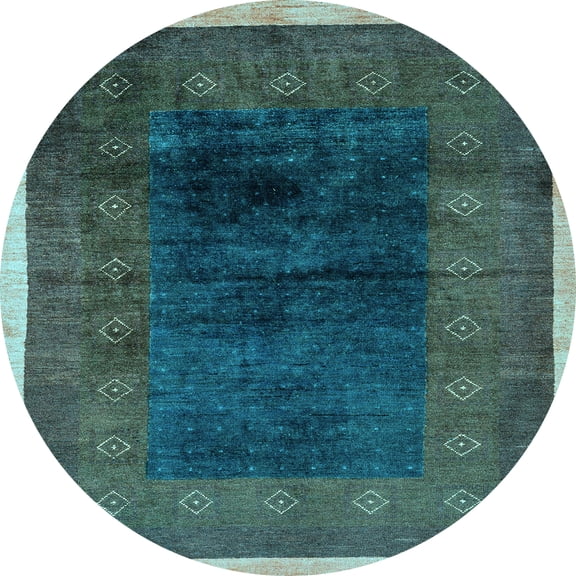 Ahgly Company Indoor Round Oriental Light Blue Modern Area Rugs, 3' Round