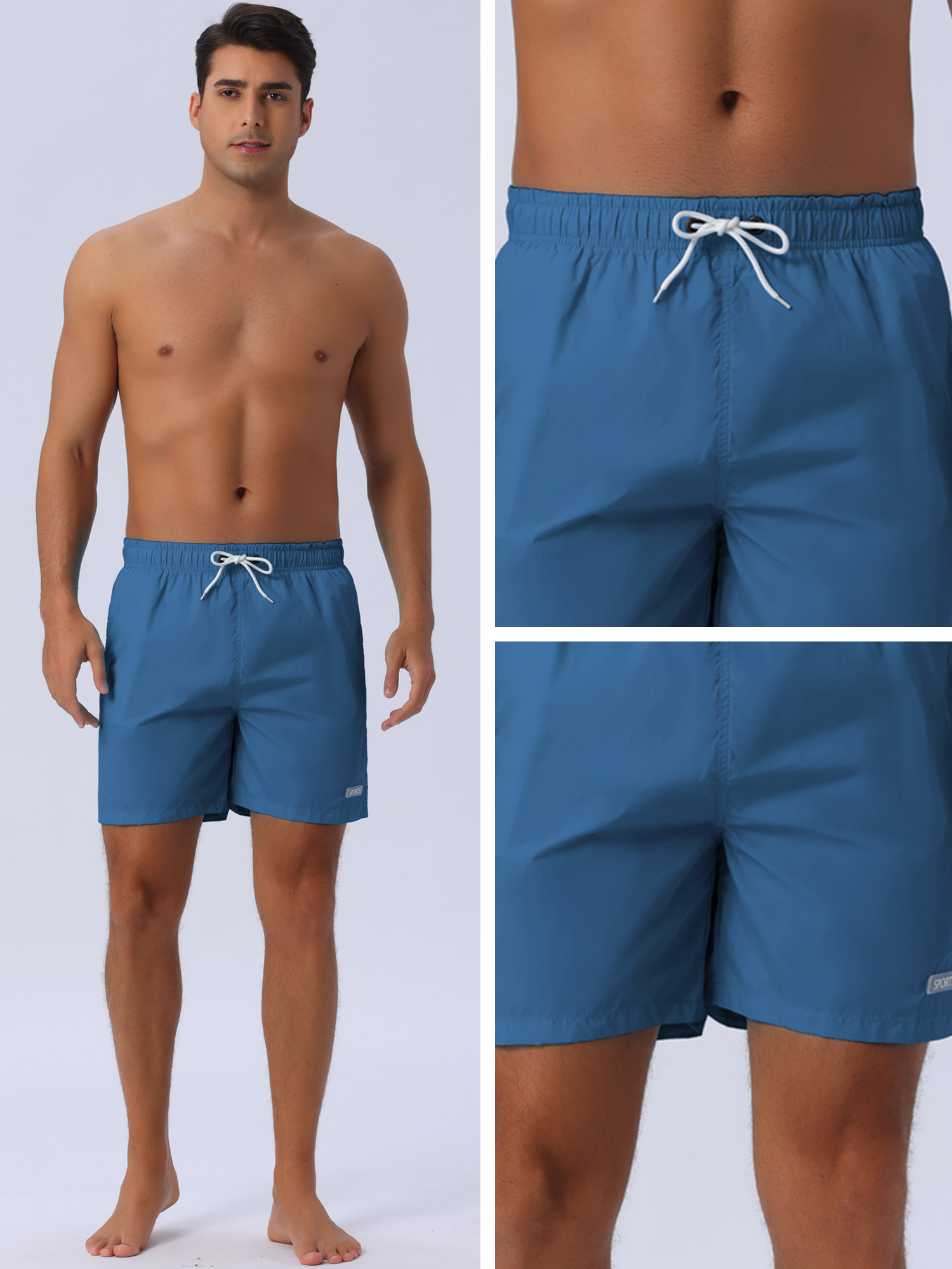DARING DIVA Men's Summer Drawstring Elastic Waist Mesh Lining Solid Board Shorts 30 Navy Blue