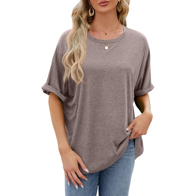 Bellella T-shirt d'Été pour Femmes à Manches Courtes, Col Rond, T-shirt Confortable, Chandail pour Dames, Brun, G