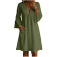 thumbnail image 2 of DuoJiaJ Womens Casual Dress, V Neck Long Sleeve Loose Fit Dresses Green S-2XL, 2 of 7